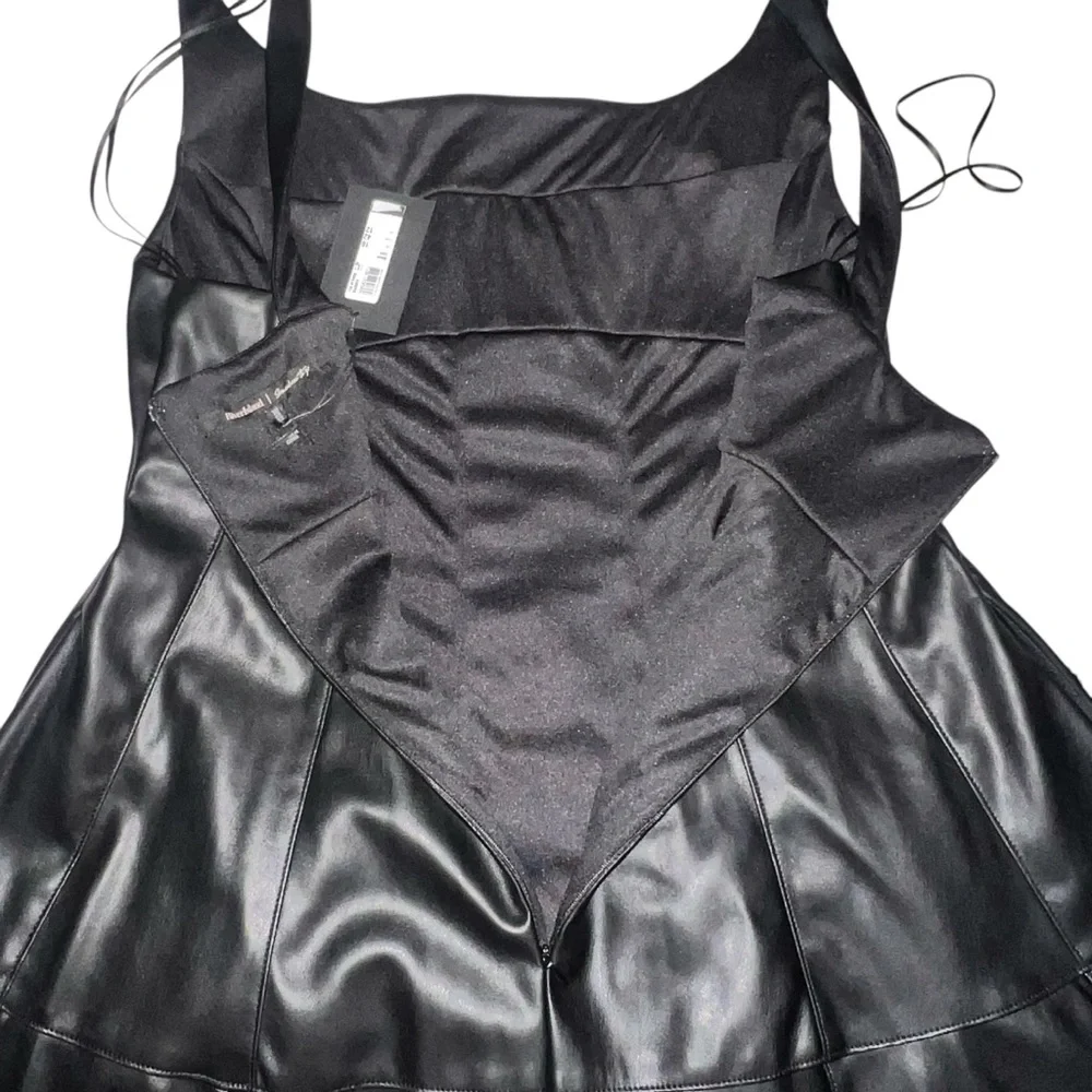 River Island Black Faux Leather A-Line Midi Dress Size 12 — Square Neck